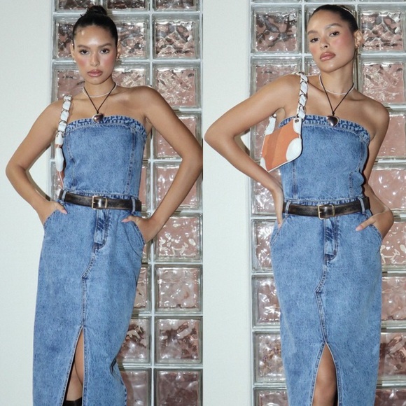 🦃24 HOUR SALE🦃 Put A Record On Denim Tube Midi Dress - Picture 6 of 6
